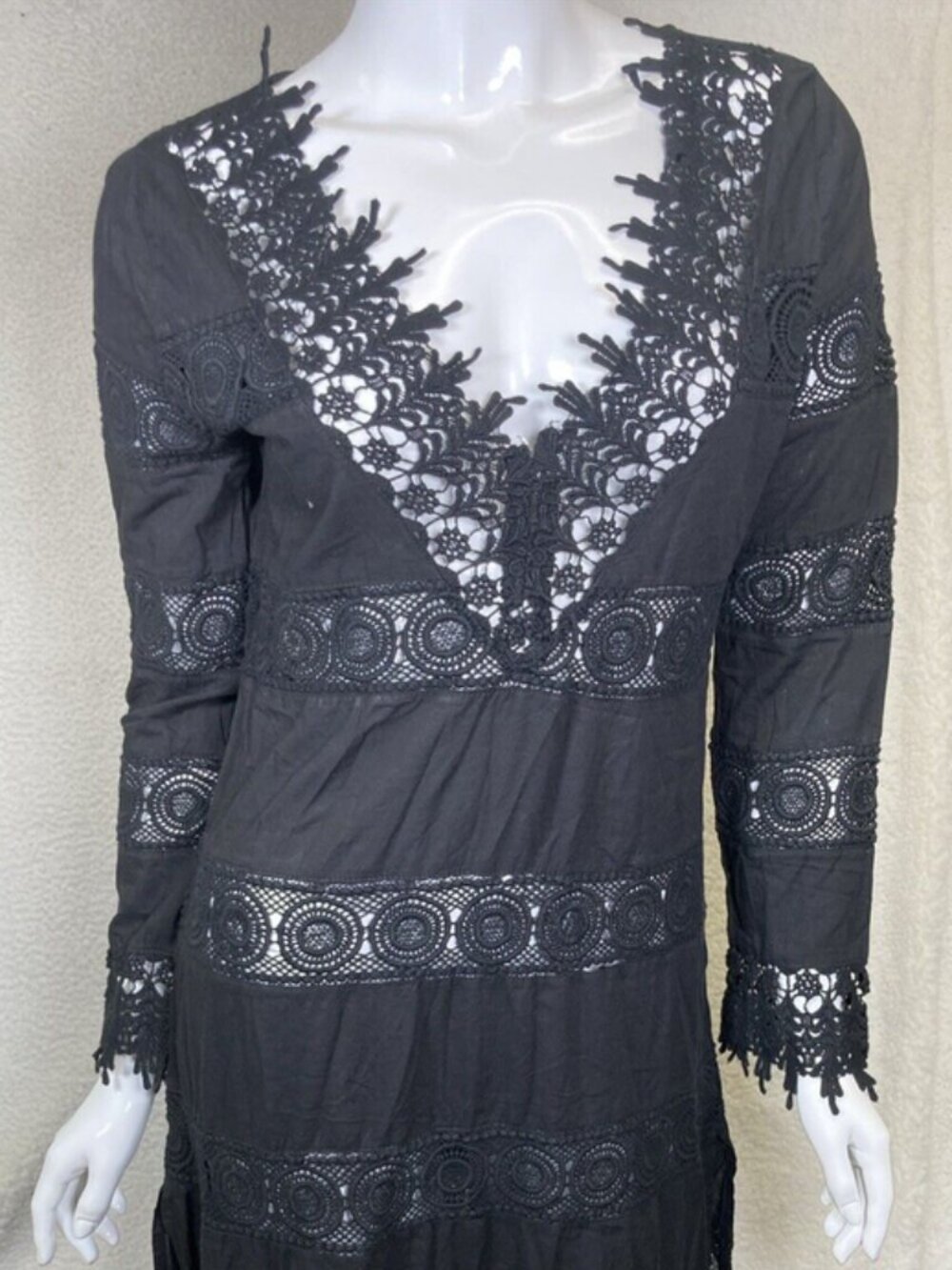 NWT Pranella Women's Black Mesh Eyelets Maxi Dress, Size 1